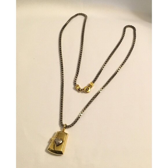 Liz Claiborne  Silver Gold Tone Necklace Pendant Heart Locket Bookchain 32 “ - Picture 1 of 4